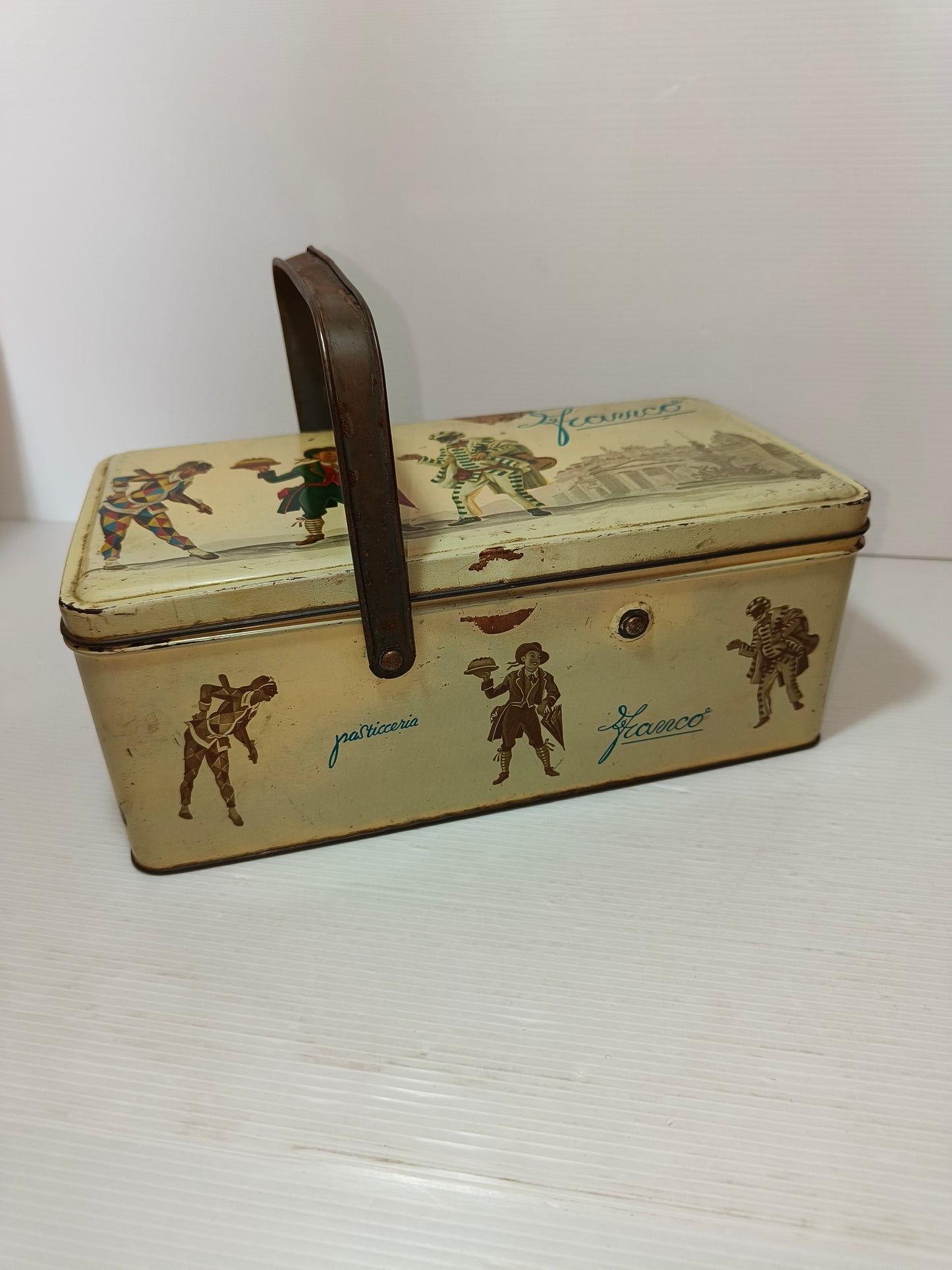 Scatola latta antica Pasticceria Franco, LEGGI