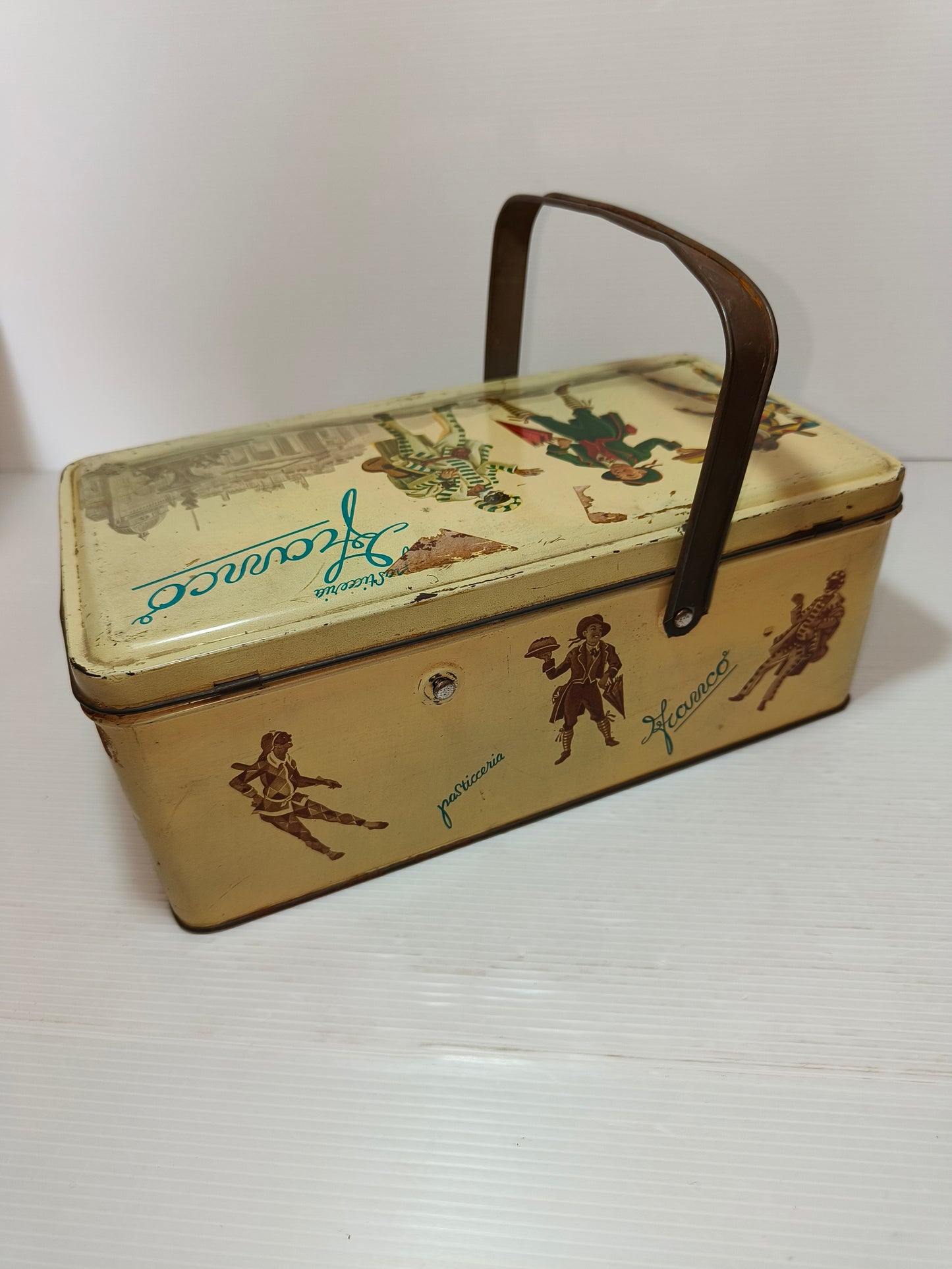 Scatola latta antica Pasticceria Franco, LEGGI