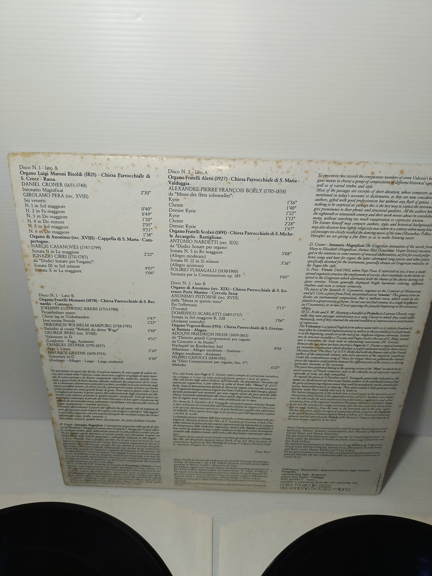 Storici Organi Della Valsesia
Organista Mario Duella 2lp 33 Giri Edito nel 1981 da Dischi Eco
Raro