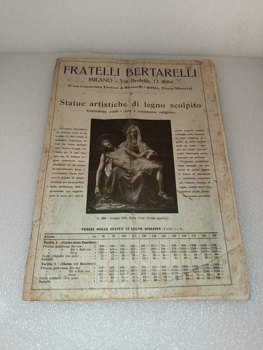 Catalogo F.lli Bertarelli Statue Artistiche Di Legno Scolpito Originale Dell'epoca