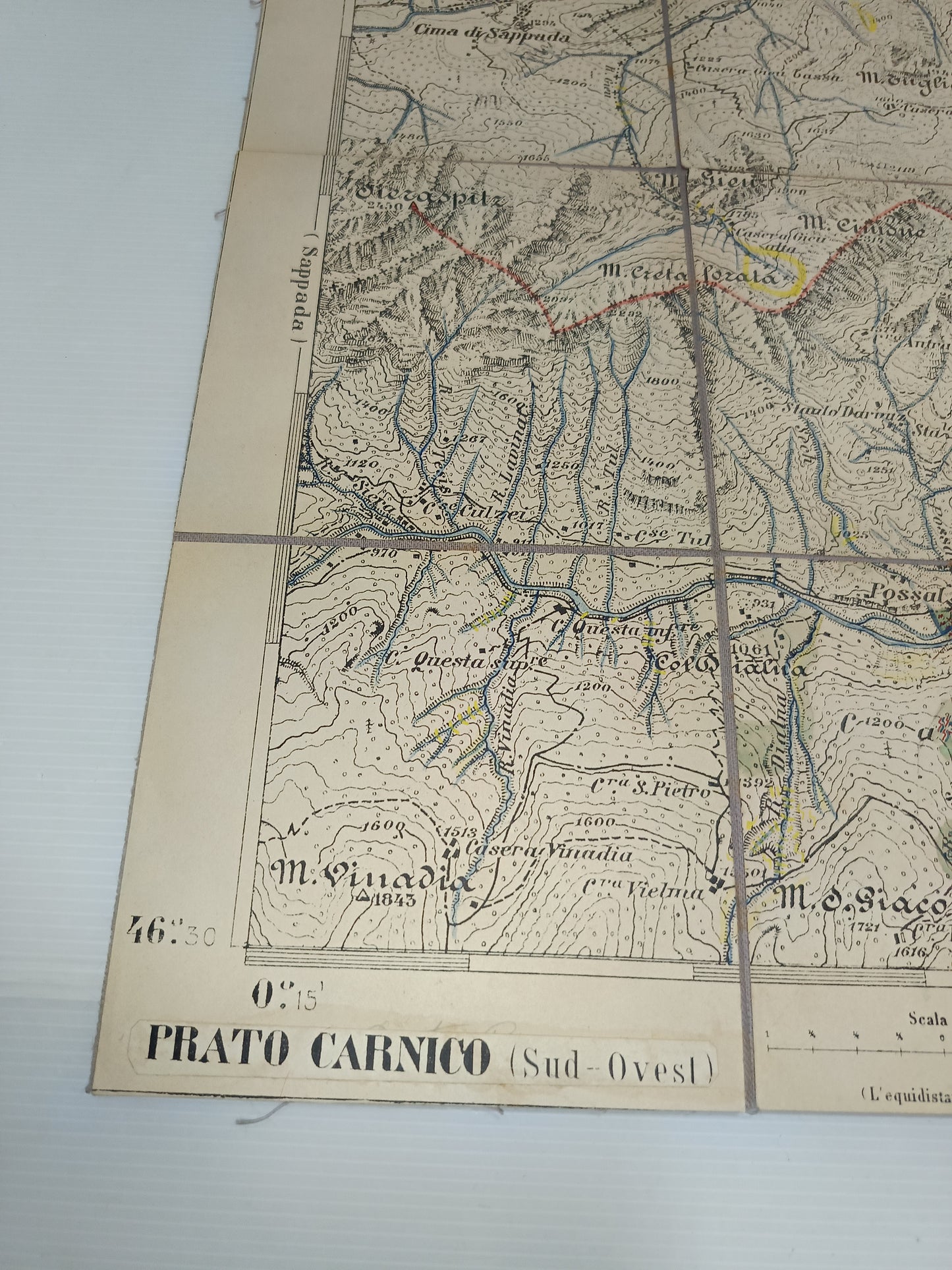 Antica Cartina Telata Prato Carnico scala 1:25.000