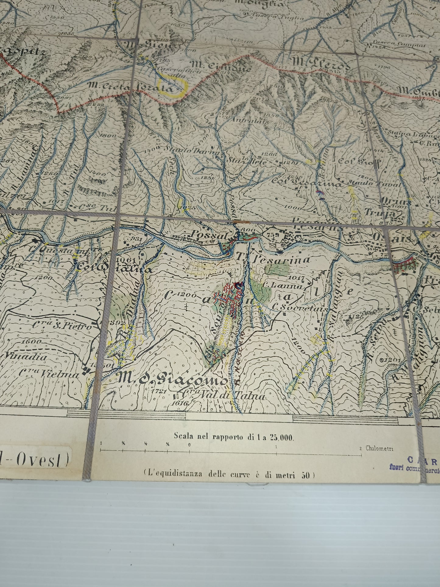 Antica Cartina Telata Prato Carnico scala 1:25.000