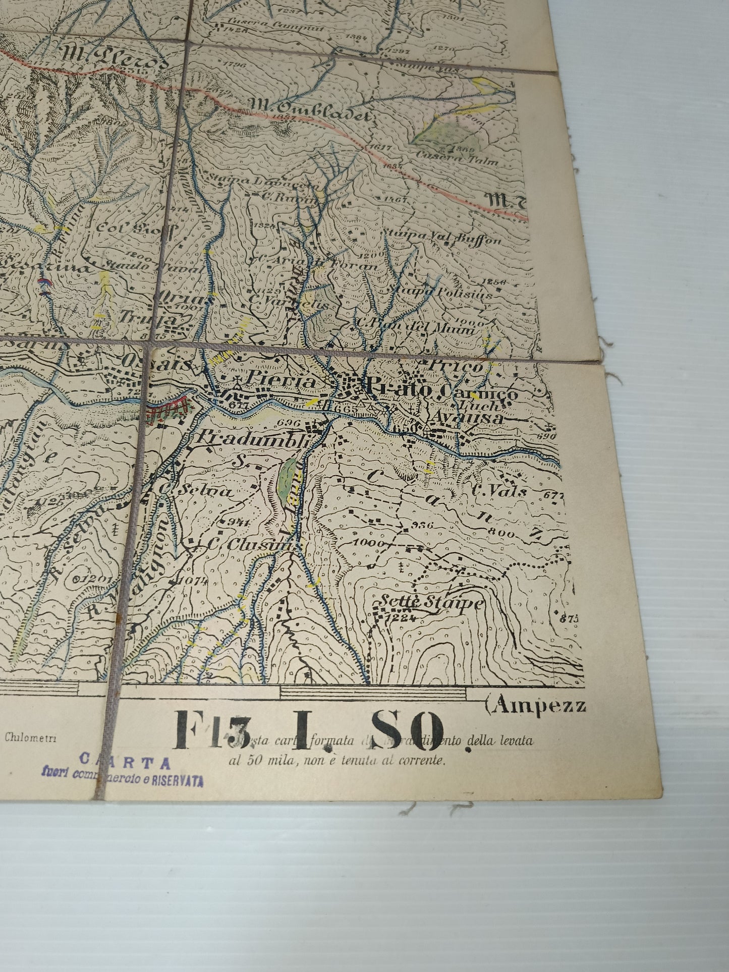 Antica Cartina Telata Prato Carnico scala 1:25.000