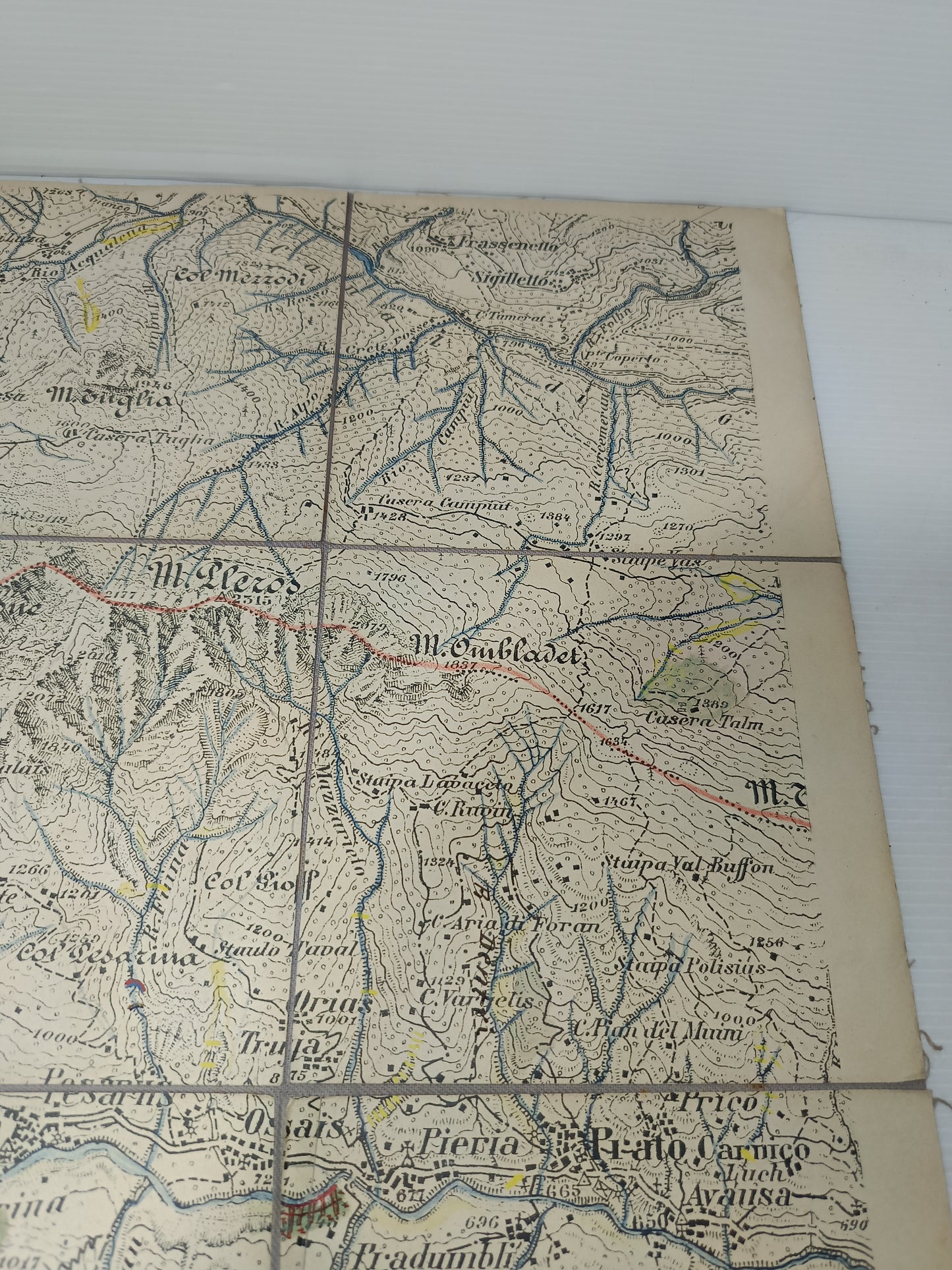 Antica Cartina Telata Prato Carnico scala 1:25.000