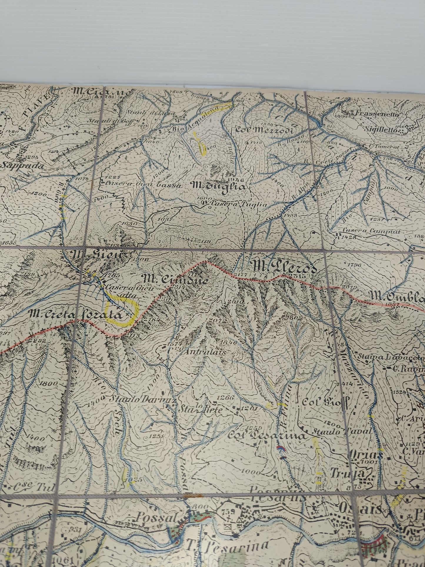 Antica Cartina Telata Prato Carnico scala 1:25.000