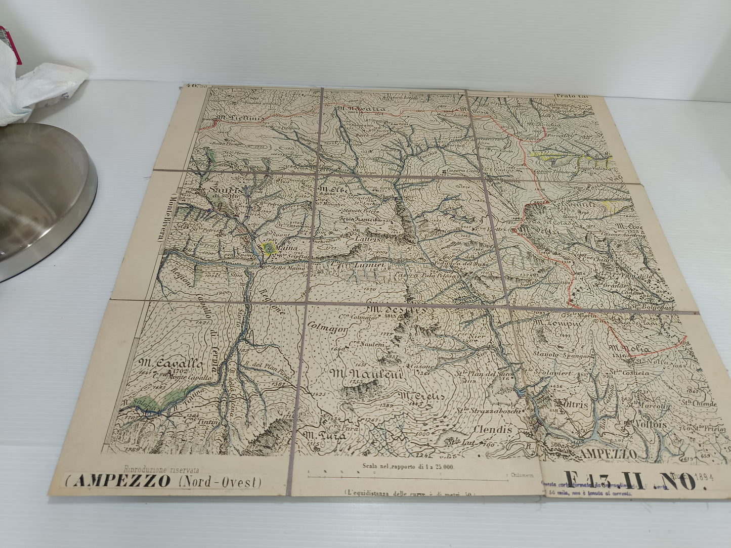 Antica Cartina Telata Ampezzo Nord-Ovest scala 1:25.000
Datata Giugno 1894