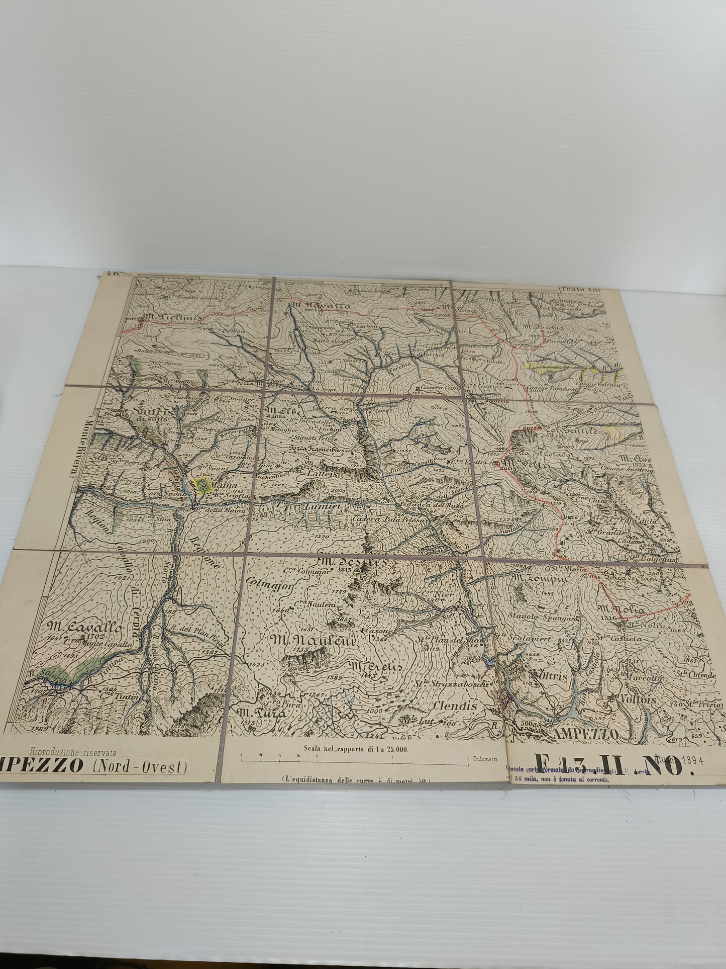 Antica Cartina Telata Ampezzo Nord-Ovest scala 1:25.000
Datata Giugno 1894