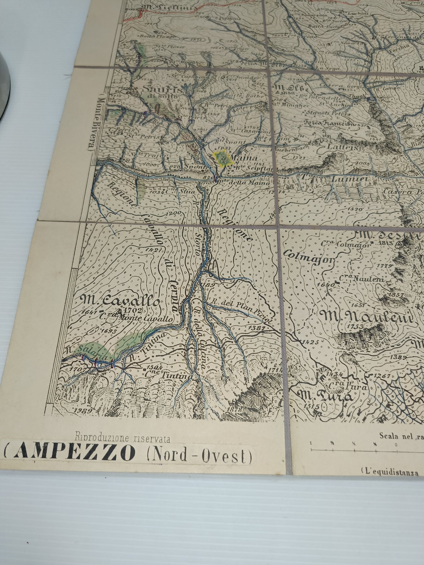 Antica Cartina Telata Ampezzo Nord-Ovest scala 1:25.000
Datata Giugno 1894