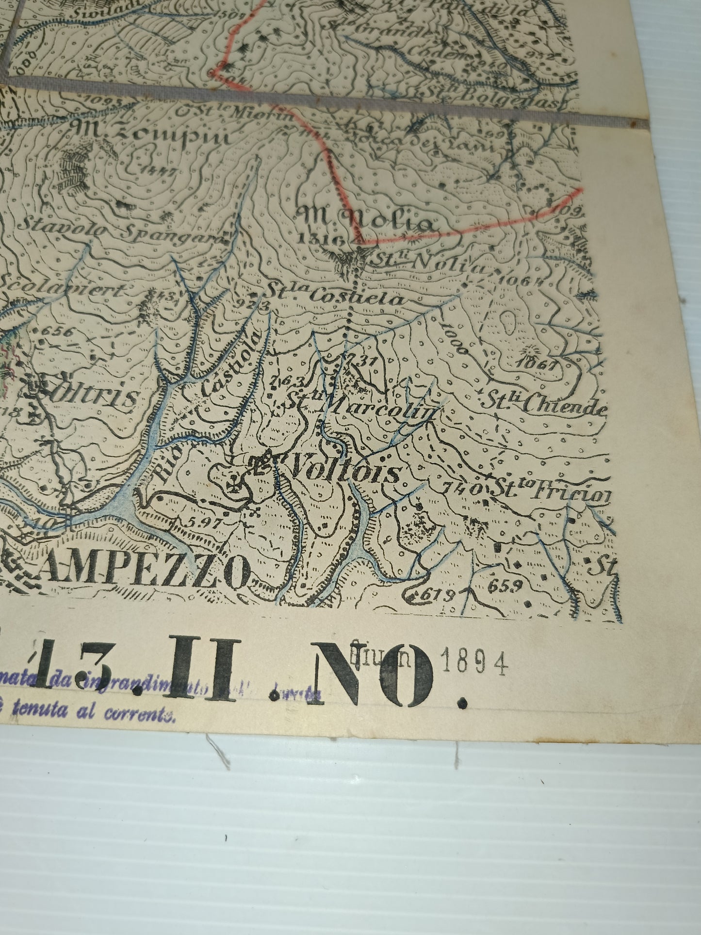 Antica Cartina Telata Ampezzo Nord-Ovest scala 1:25.000
Datata Giugno 1894