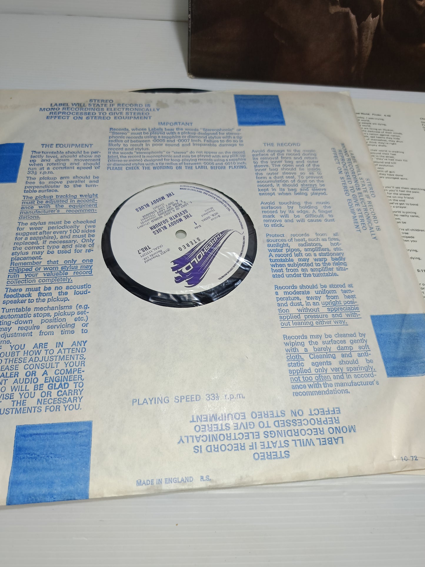 Seventh Sojourn The Moody Blues  LP 33 giri
Edito nel 1972 da Threshold Cod.THS 7