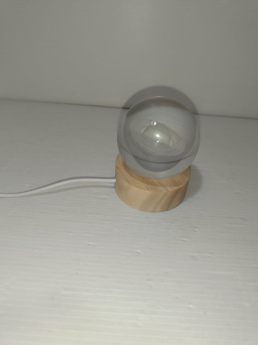 Lampada Saturno Sfera Di Vetro Con Base In Legno