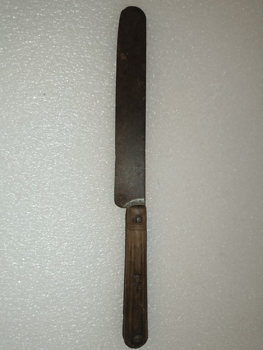 Antico Coltello Da Cucina In Metallo E Legno