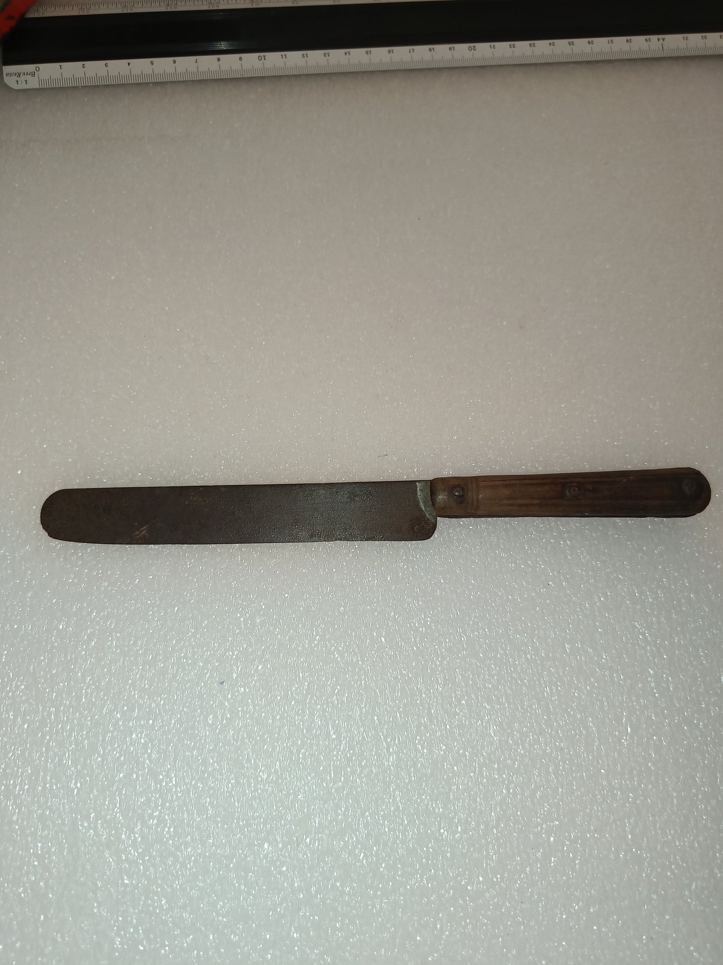 Antico Coltello Da Cucina In Metallo E Legno