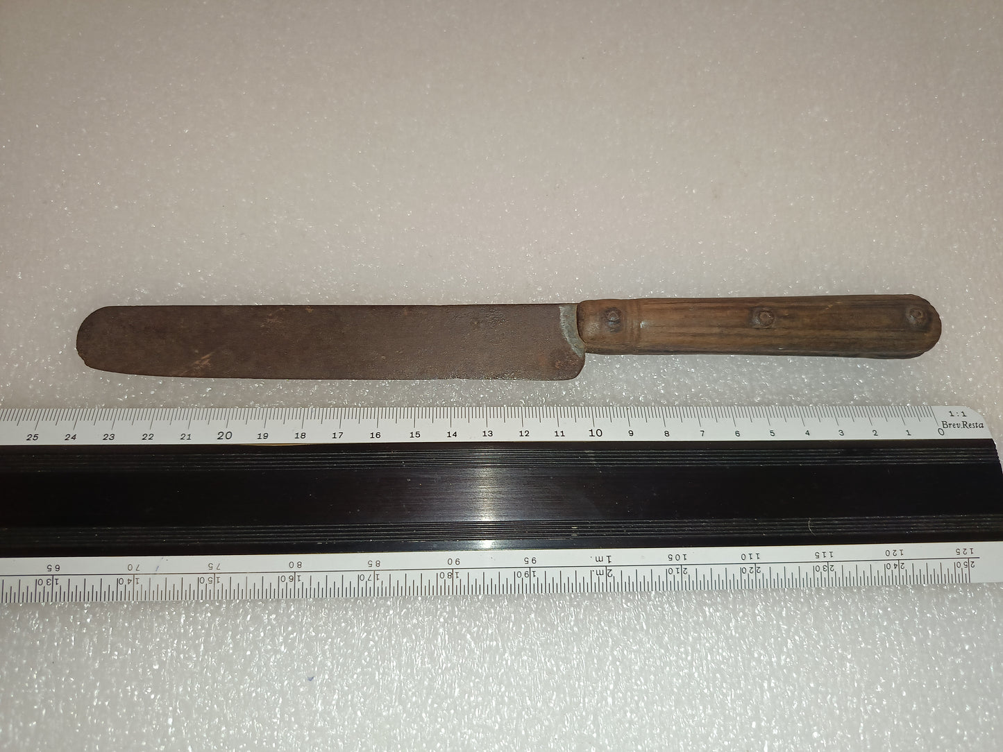 Antico Coltello Da Cucina In Metallo E Legno