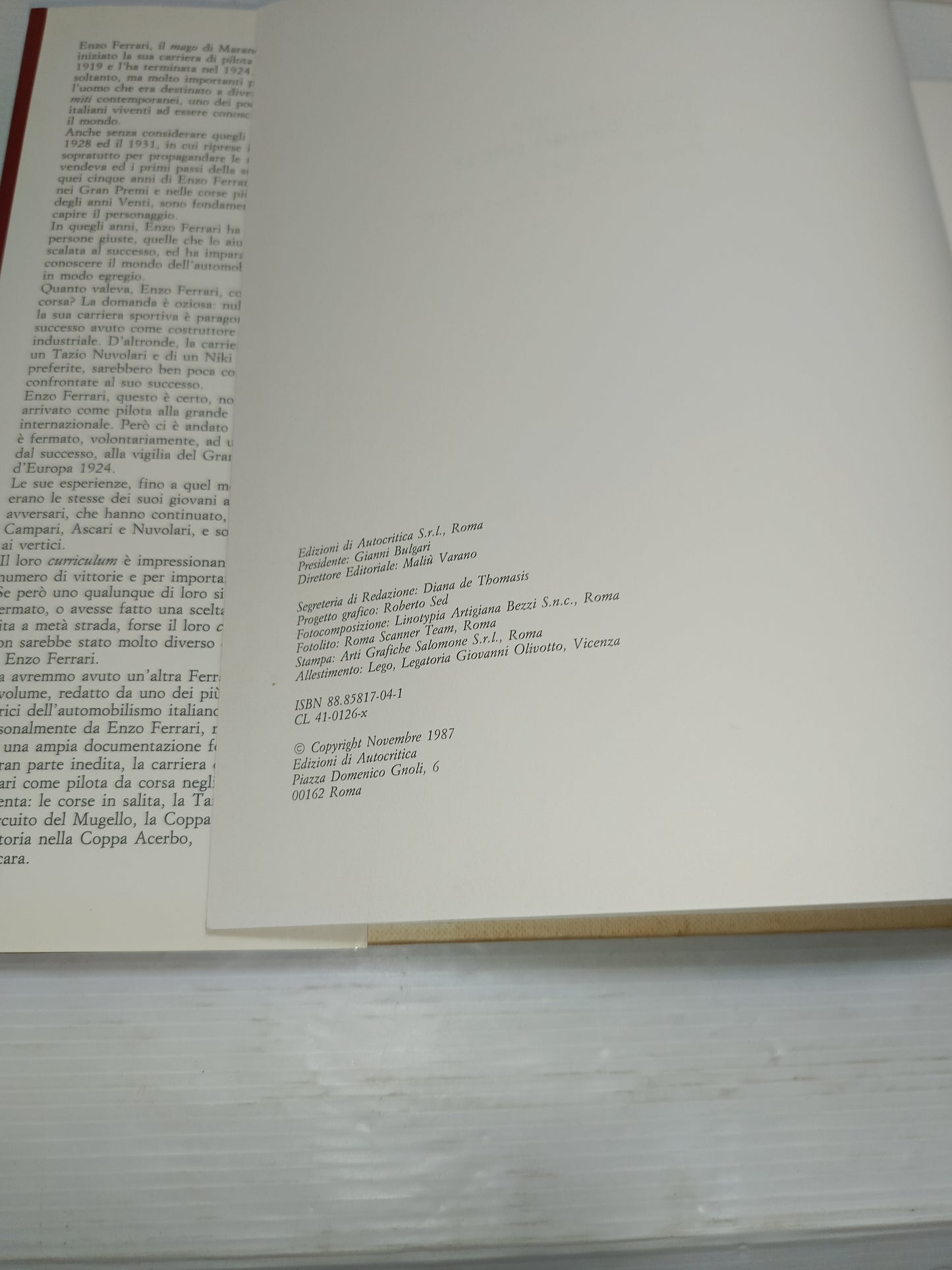 Enzo Ferrari Pilota Valerio Moretti Edito nel 1987 da Ediz.Di Autocritica