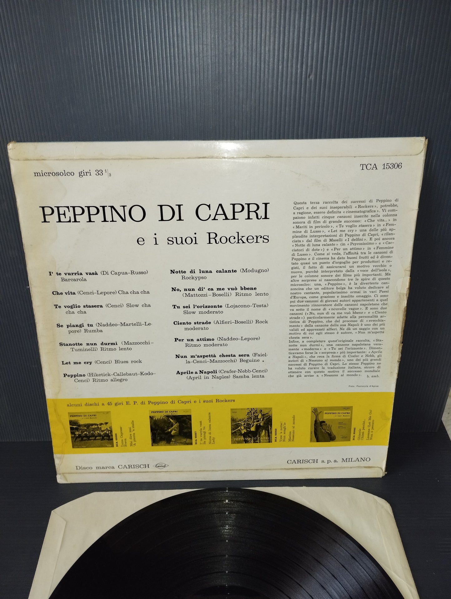 Peppino Di Capri E I Suoi Rockers" Lp 33 Giri

Edito nel 1961 da Carisch Cod.TCA 15306