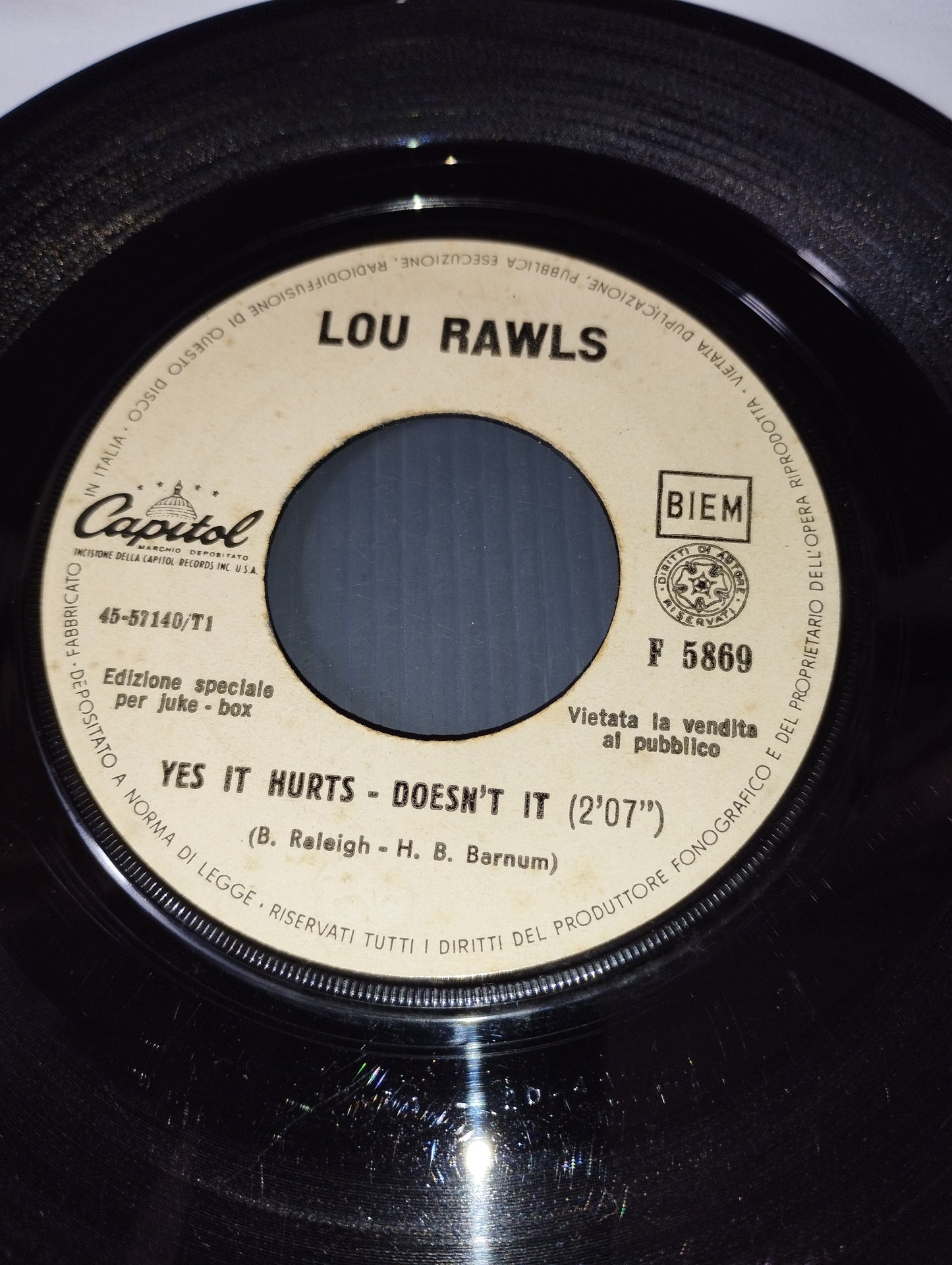 Dead end Street/Yes It.." Lou Rawls 45 Giri

Edito nel 1967 da Capitol cod.F 5896

Edizione etichetta bianca per Juke-box