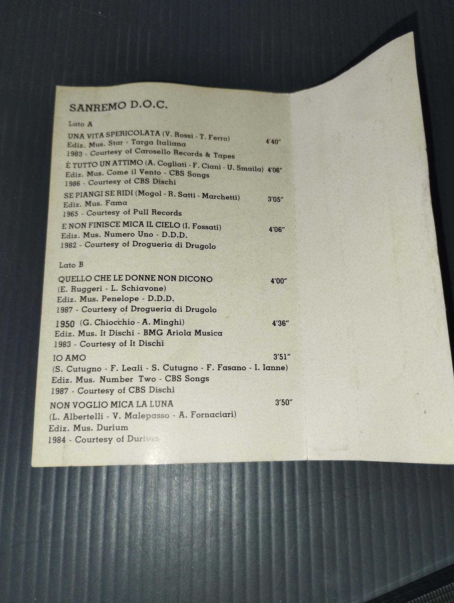 Sanremo DOC" Various Musicassetta
 Published by Edizioni Ecco Cod.X004