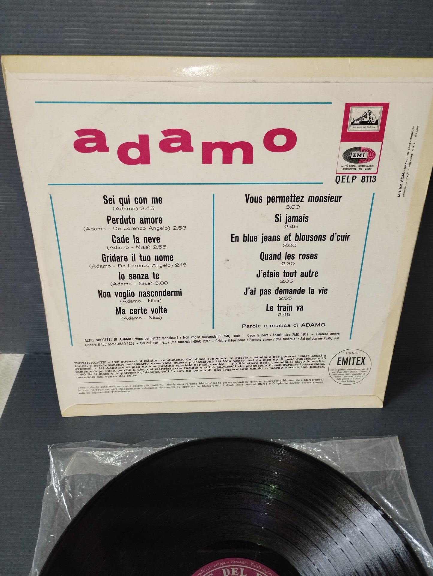Adamo" Omonino LP 33 rpm
 Published in 1964 by La Voce del Padrone