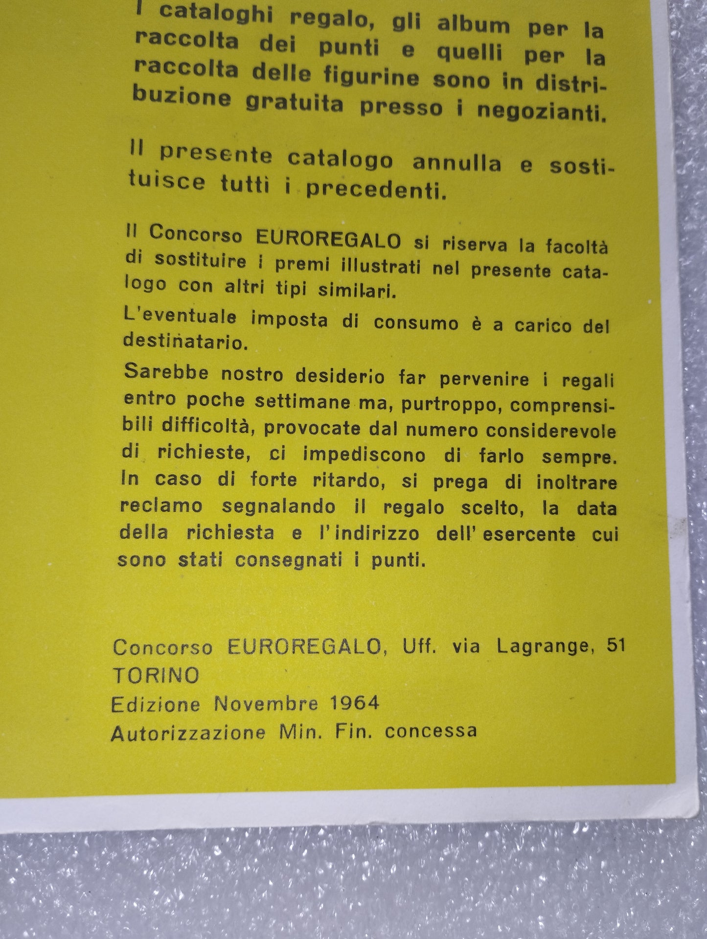 Catalogo Premi 1964 Ferrero
Montriol Euroregalo Originale