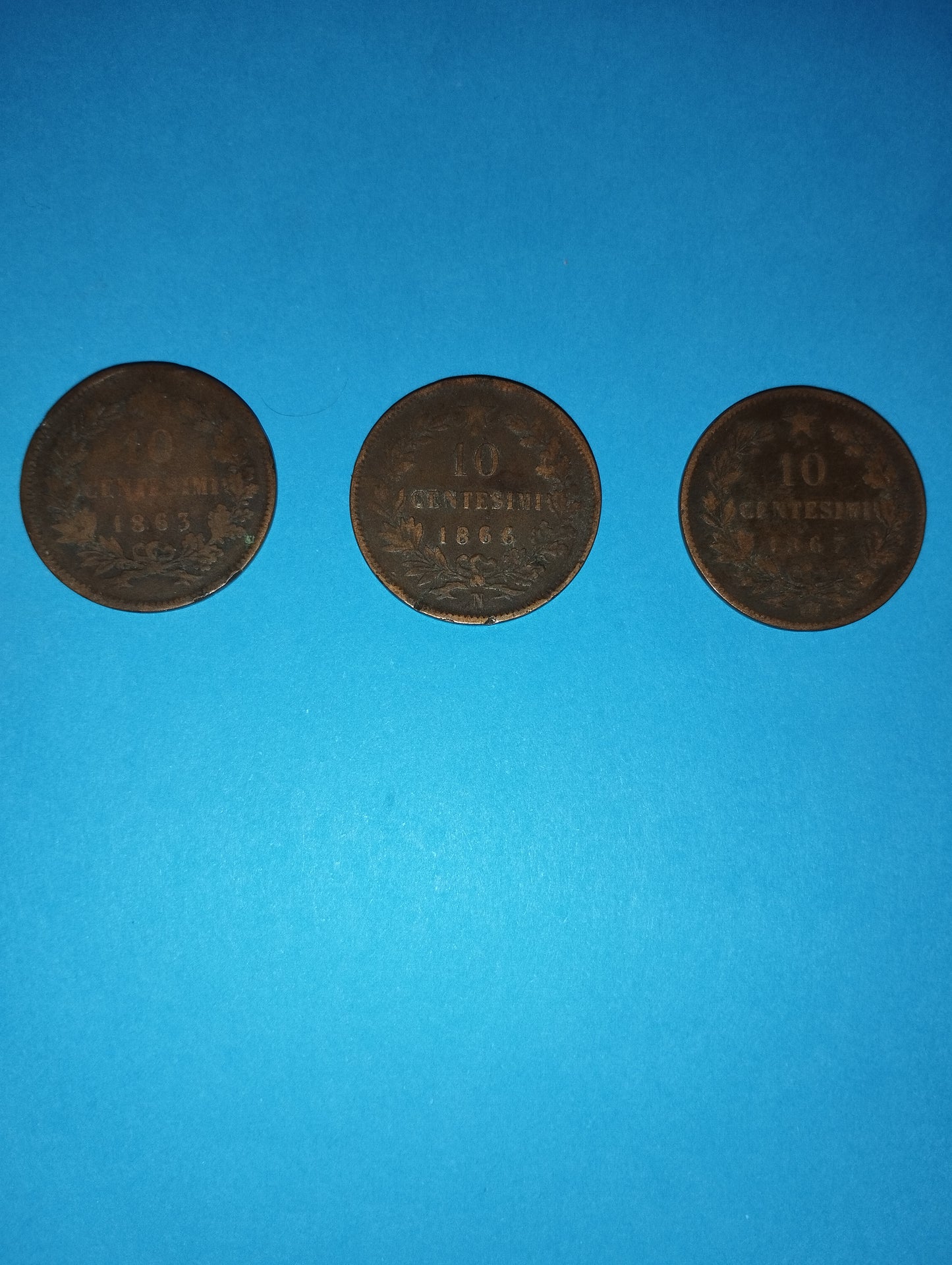 Lot of 3 coins 10 cents 1863/1866/1867 Vittorio Emanuele II
 Originals