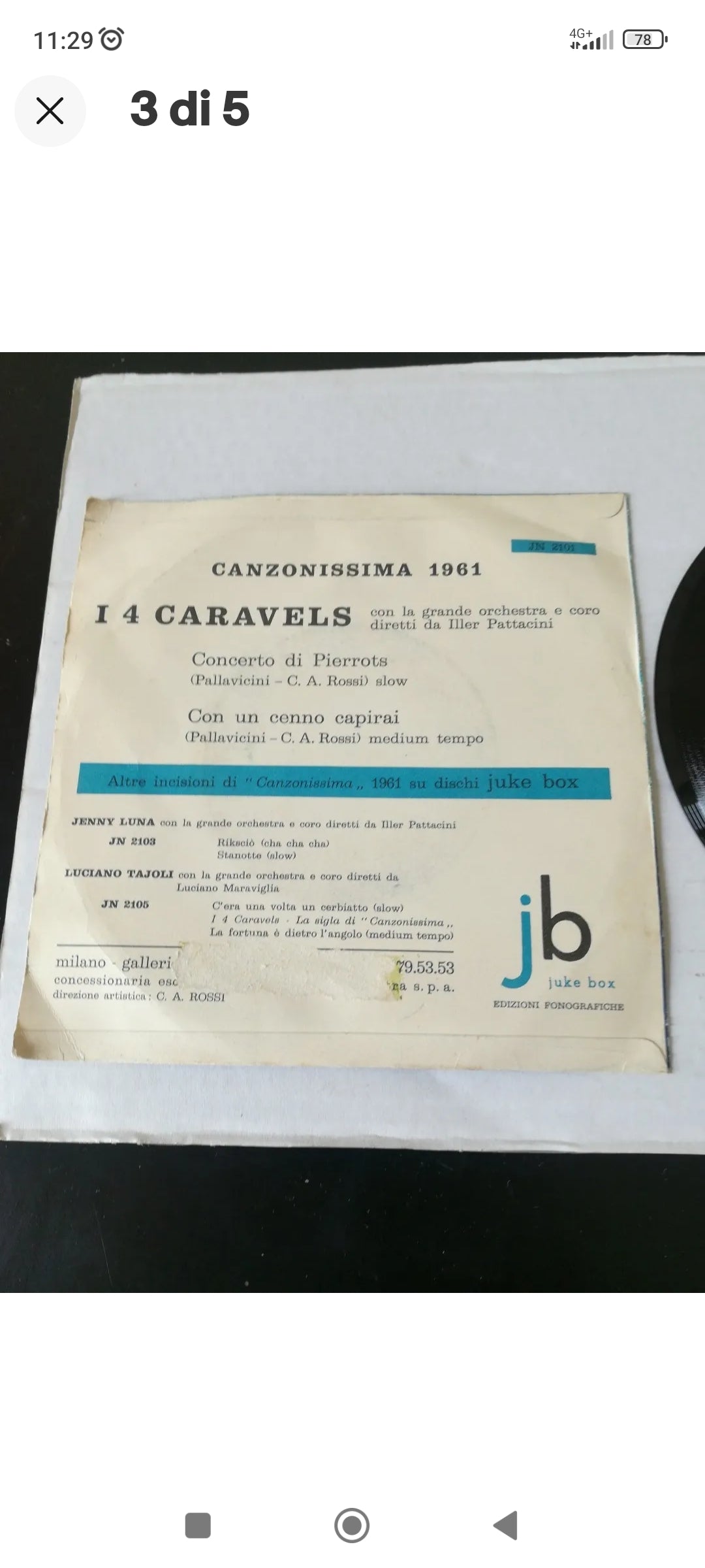 45 giri "Concerto di Pierrots /Con un cenno capirai" de I 4 Caravels