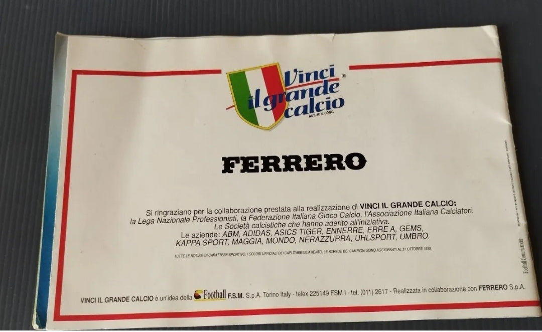 Kinder Ferrero Catalog Vinci Il Grande Calcio 1990 READ DESCRIPTION