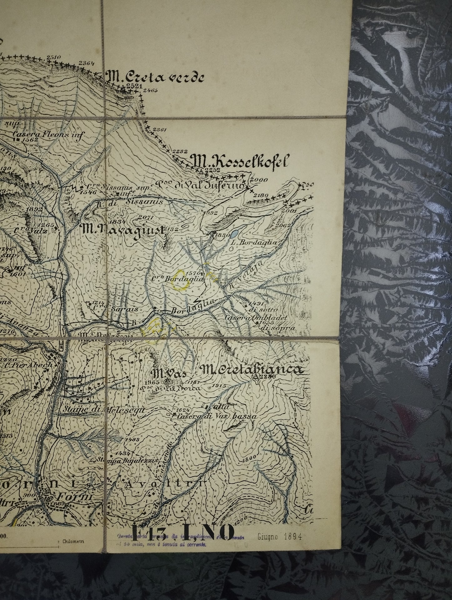 Antica Cartina Telata Prato Carnico Nord  Ovest scala 1:25.000
Datata giugno 1894