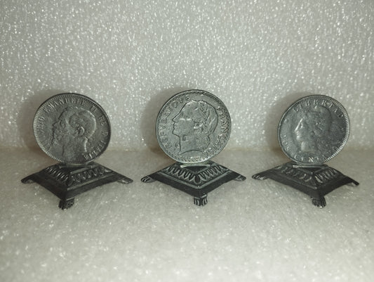 3 Monete Con Base Riproduzioni In Peltro Vintage