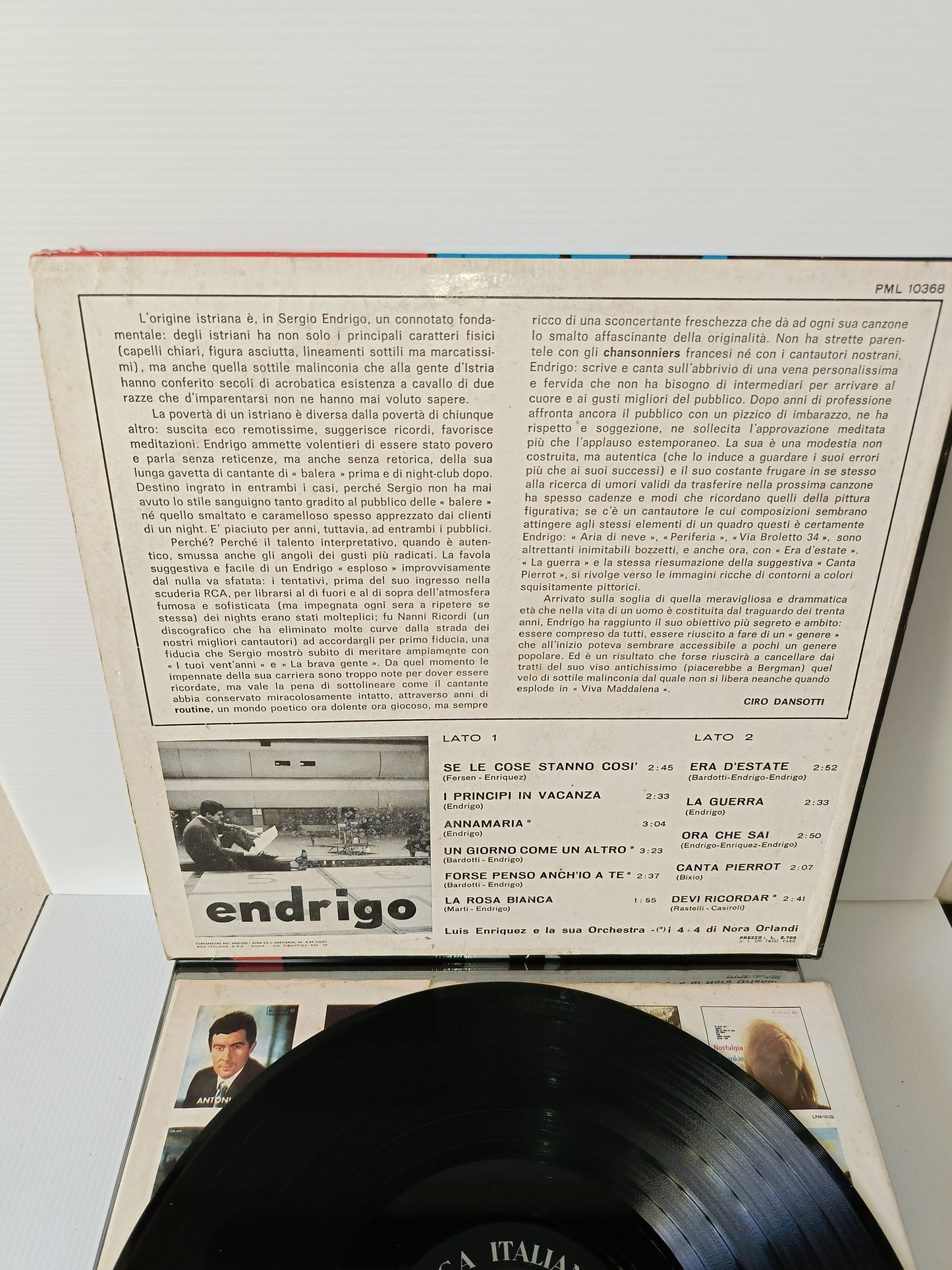 Endrigo Sergio Endrigo LP 33 Giri Edito nel 1963 da RCA Cod .PML 10368