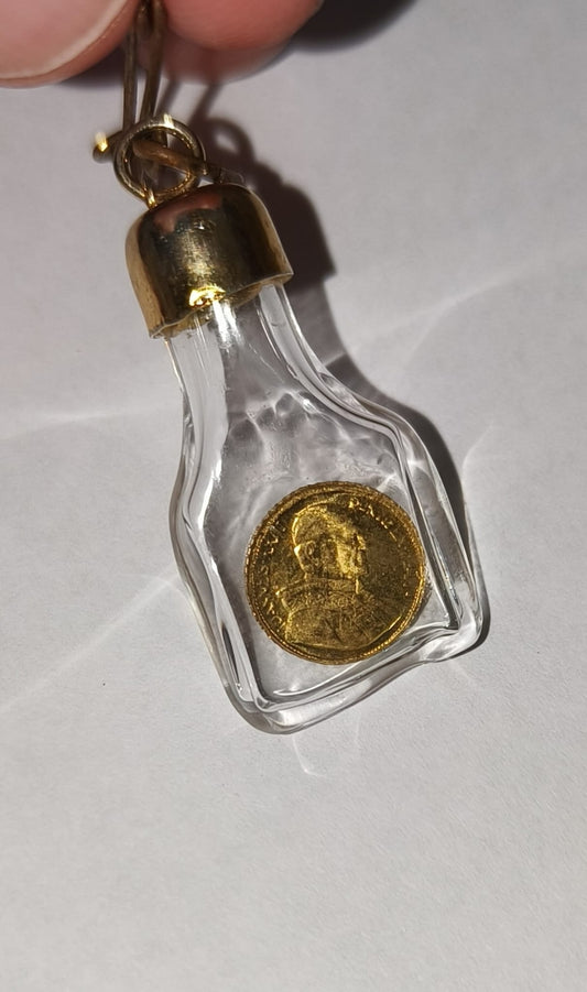 Papa Giovanni XXIII Mini Medaglia in Oro 8 Kt In Bottiglia Vintage