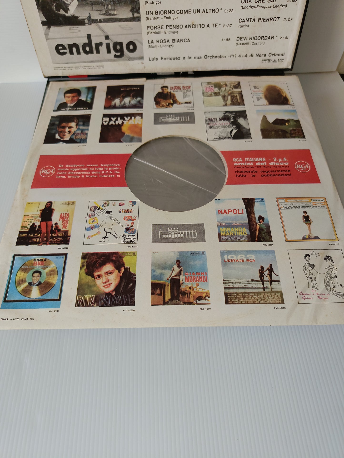 Endrigo Sergio Endrigo LP 33 Giri Edito nel 1963 da RCA Cod .PML 10368