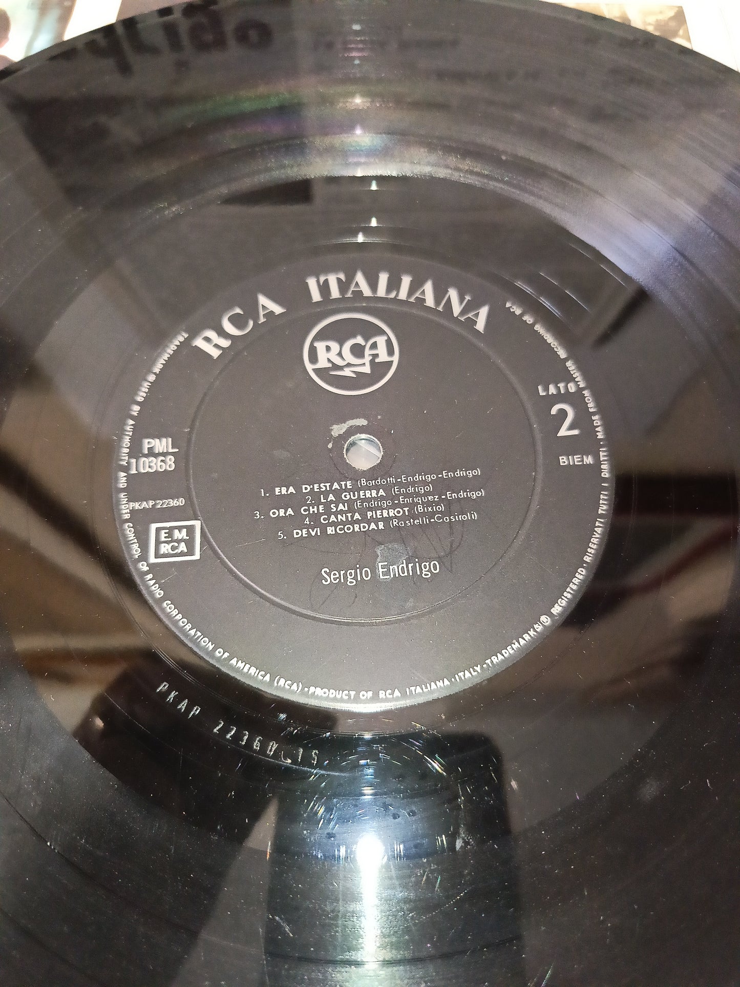 Endrigo Sergio Endrigo LP 33 Giri Edito nel 1963 da RCA Cod .PML 10368