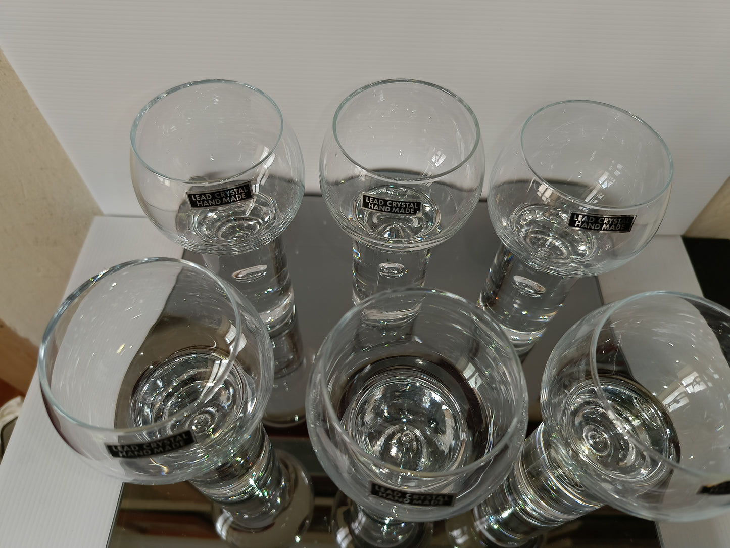 6 Bicchieri In Cristallo Con Bolla Fatti A Mano Vintage