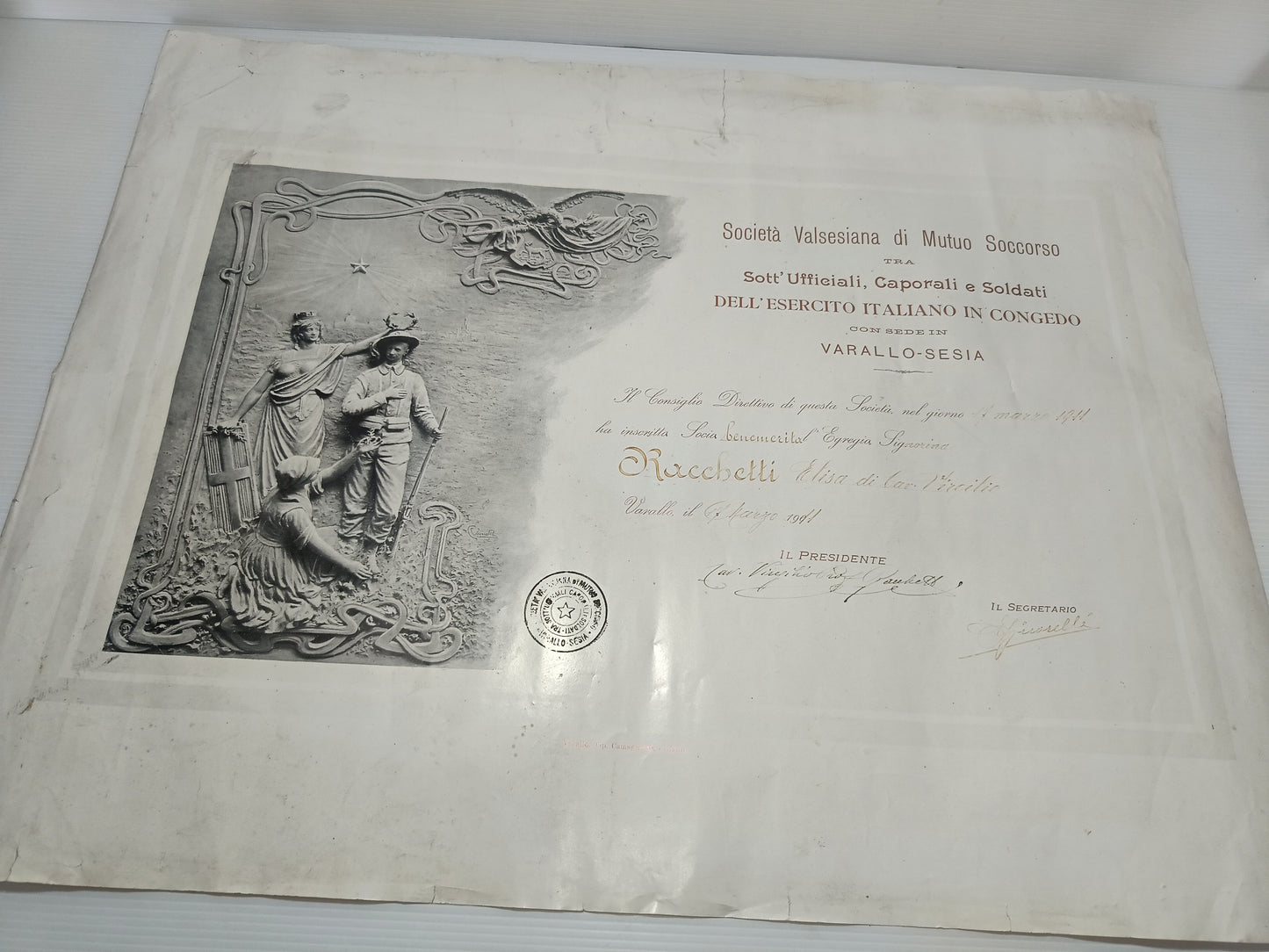 Società Valsesiana Mutuo Soccorso Militari in Congedo dell' esercito italiano anno 1911