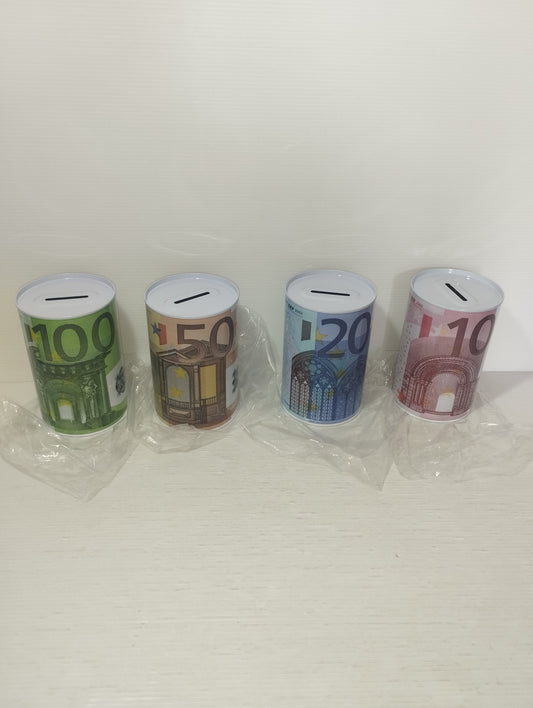 4 Salvadanai In Metallo Non Apribili Decorati Euro