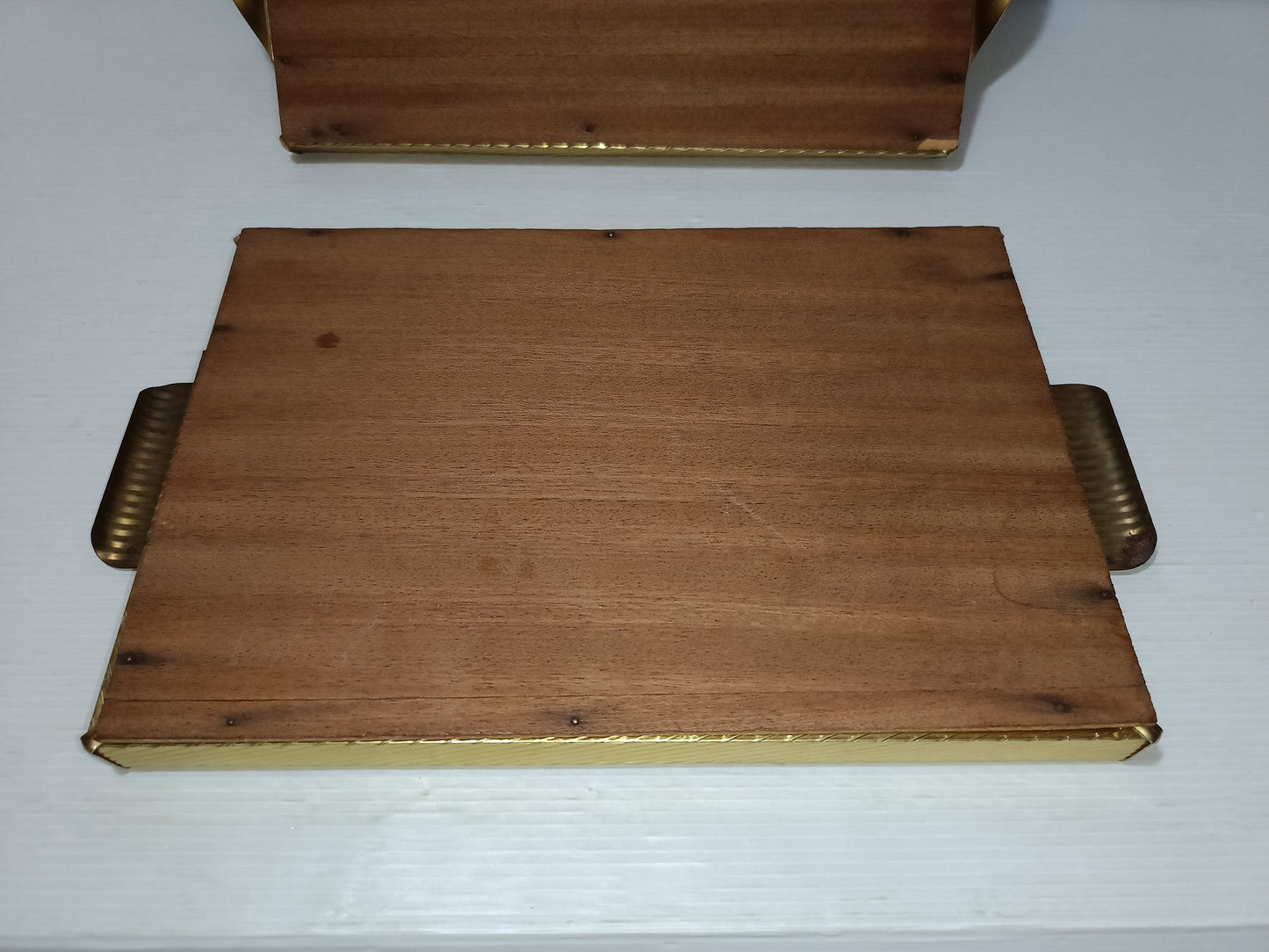 2 Vassoi Vintage In Legno/Metallo/Vetro