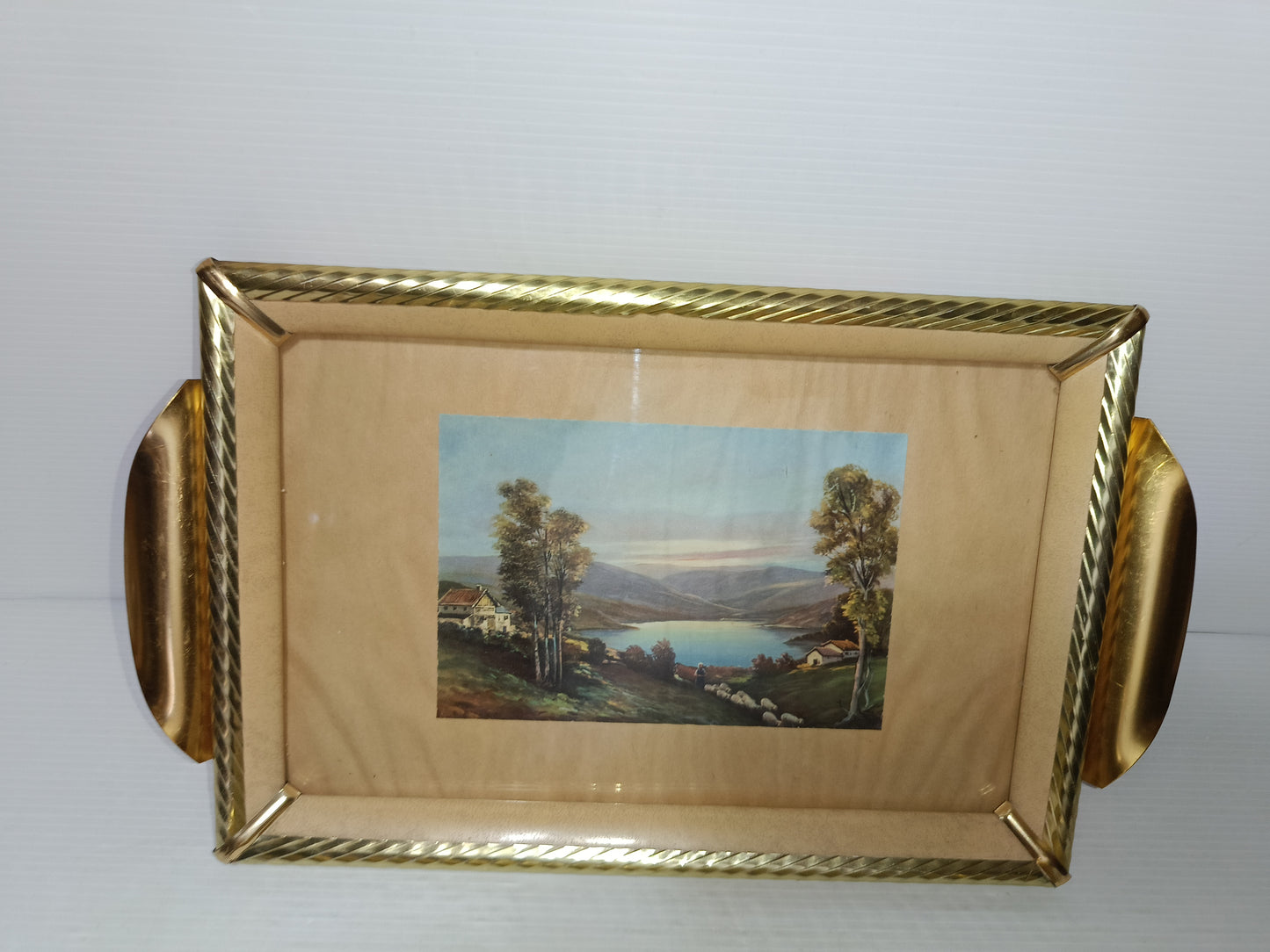 2 Vassoi Vintage In Legno/Metallo/Vetro