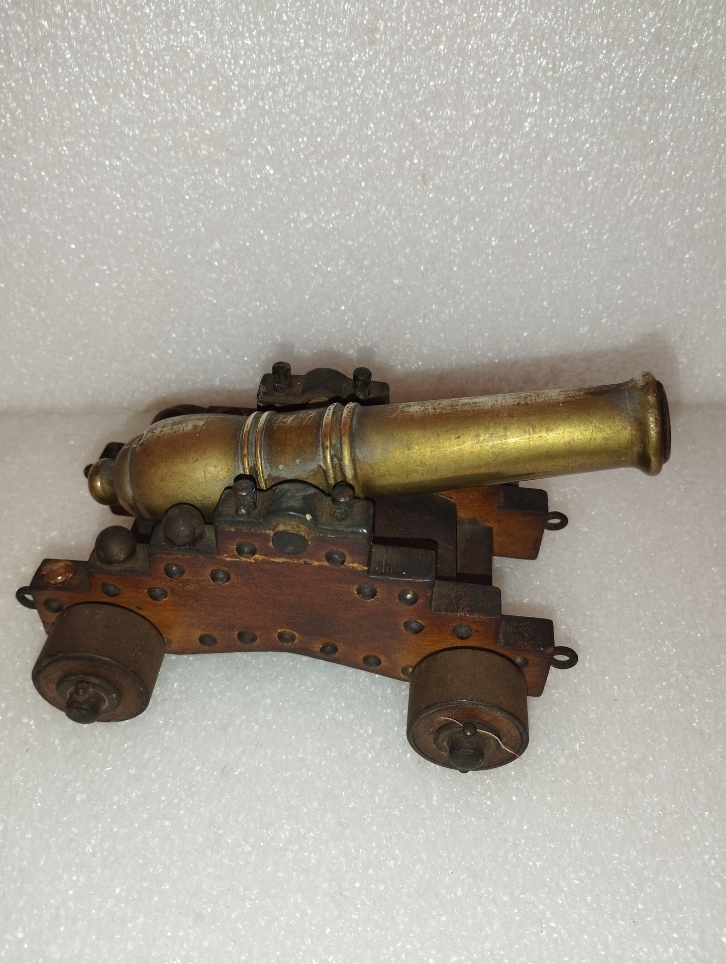 Riproduzione Cannone Vascello Da Guerra In Bronzo E Legno vintage