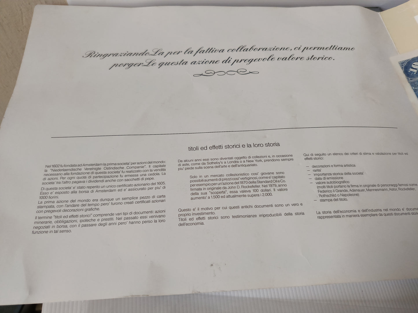 Antico Certificato Azionario The Baltimora Ohio Railroad Company
Originale datato agosto 1935