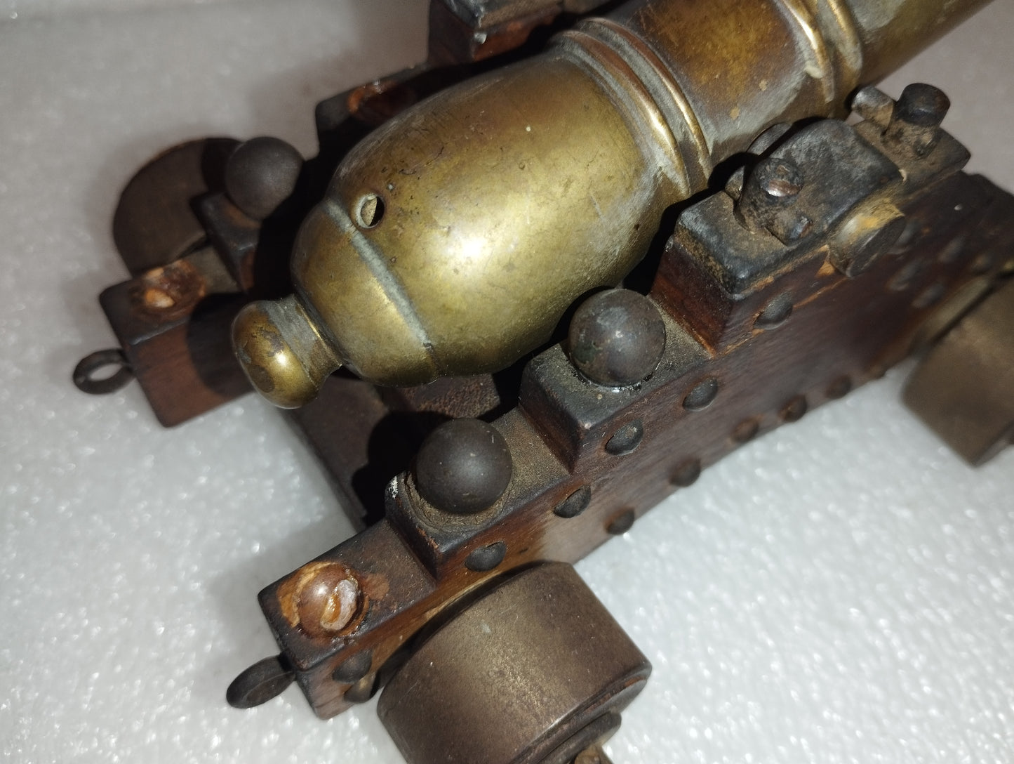Riproduzione Cannone Vascello Da Guerra In Bronzo E Legno vintage