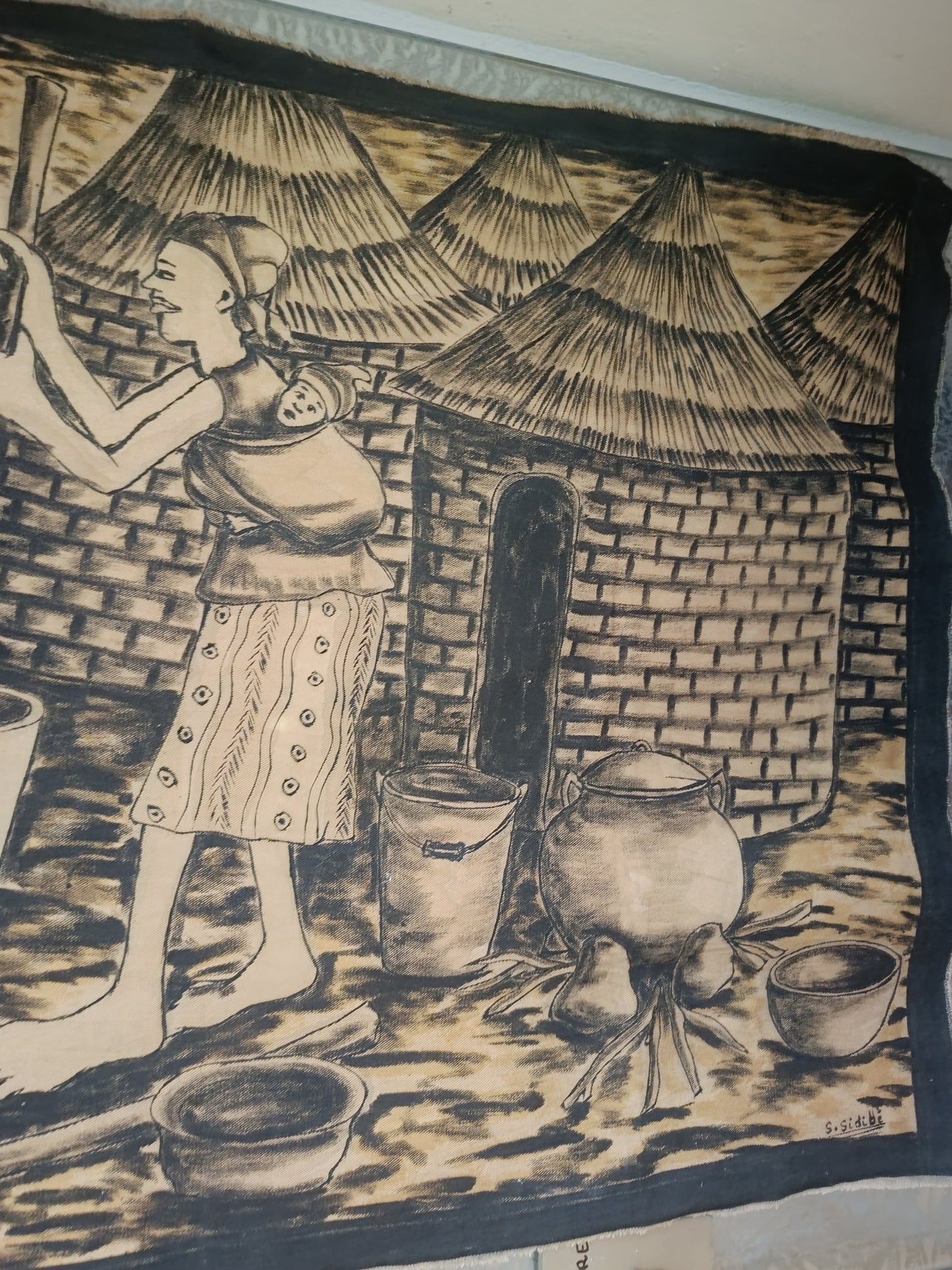 Disegno Tribale Africano Su Tela firmata S.Sidibé Vintage
Disegno a mano