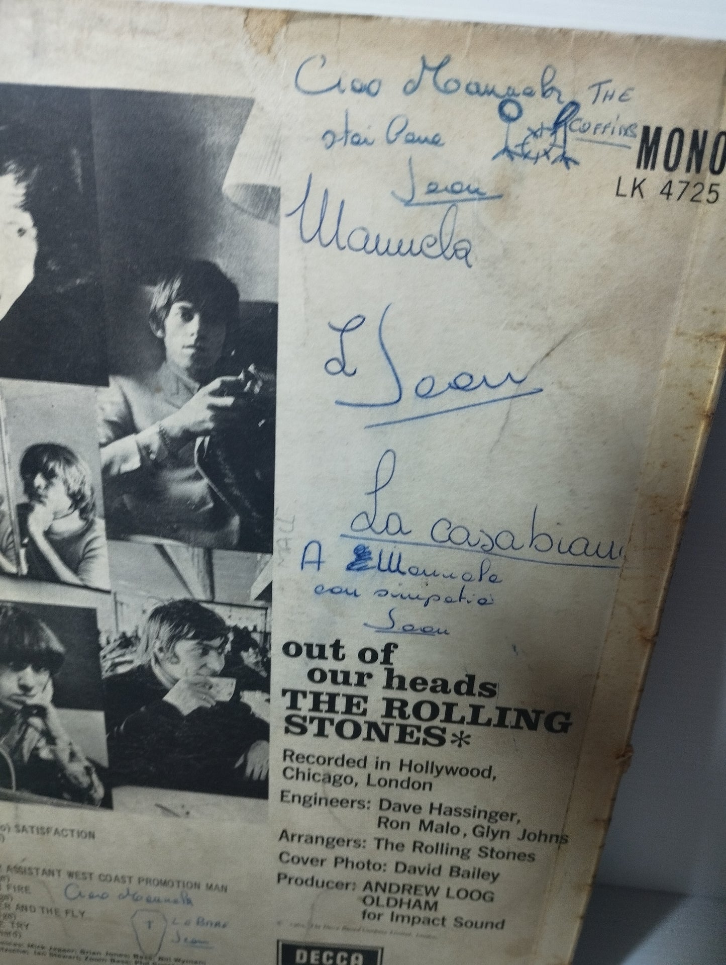 Out Of Our Heads The Rolling Stones Lp Edito nel 1965 da Decca
Mono Cod.LK 4725