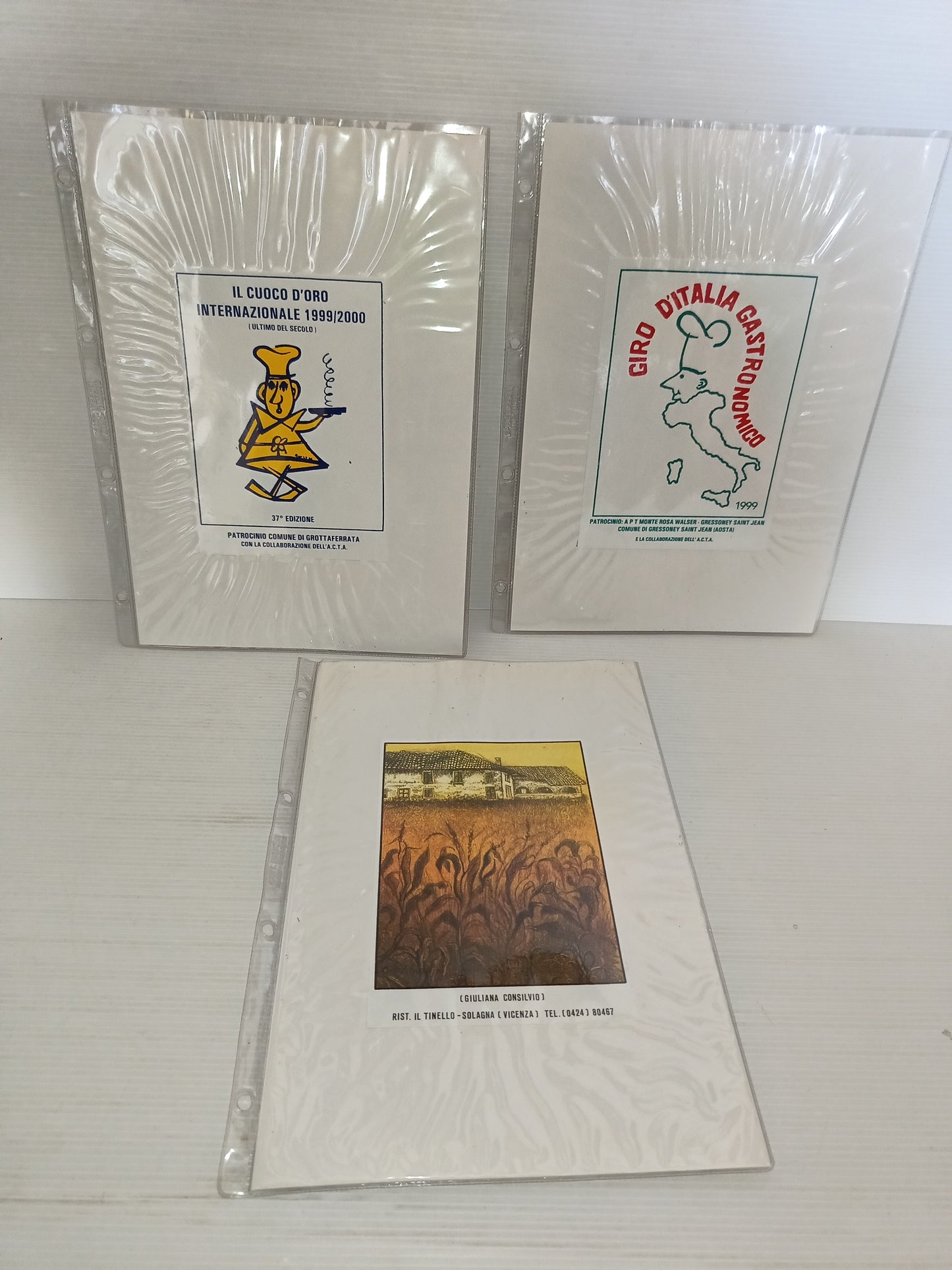 3 Targhe In Plastica Flessibile Su Cartoncino Vintage