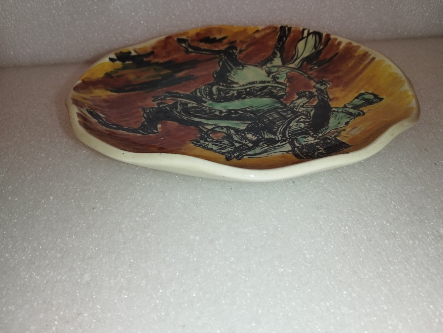 Piatto Soldato Ussaro A Cavallo Isea In Ceramica Vintage