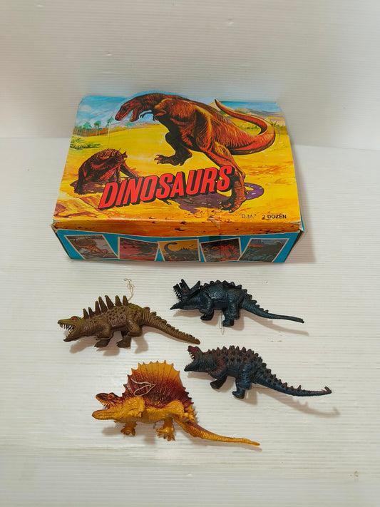 Scatola espositore 24 dinosauri misti in plastica, anni 70-80