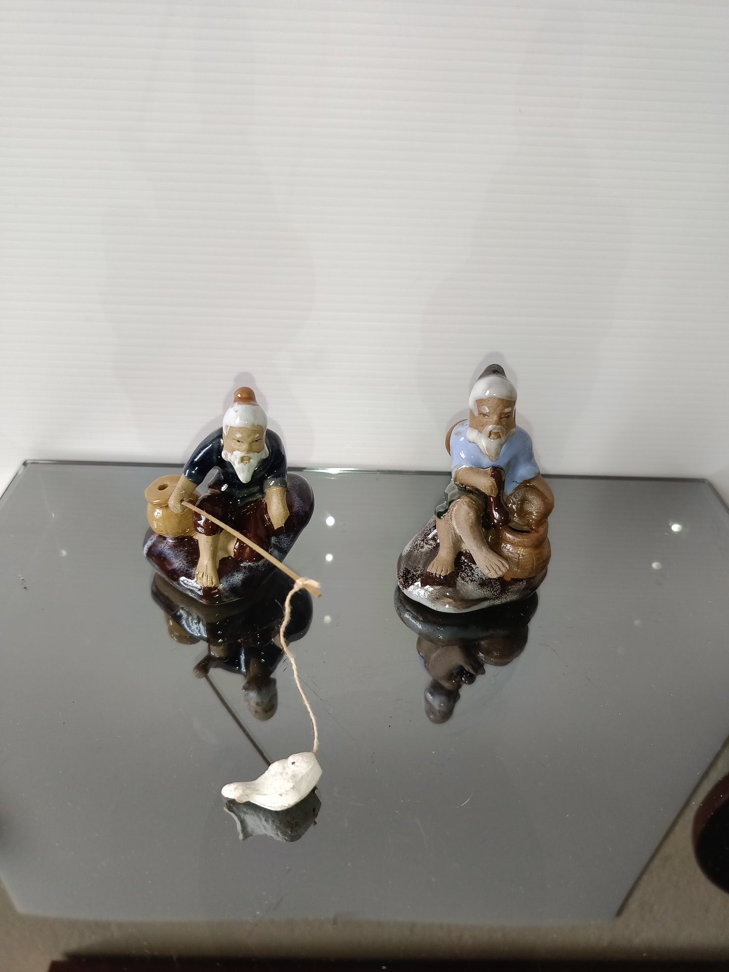 2 Statuine Pescatori Orientali In Ceramica smaltata
Vintage