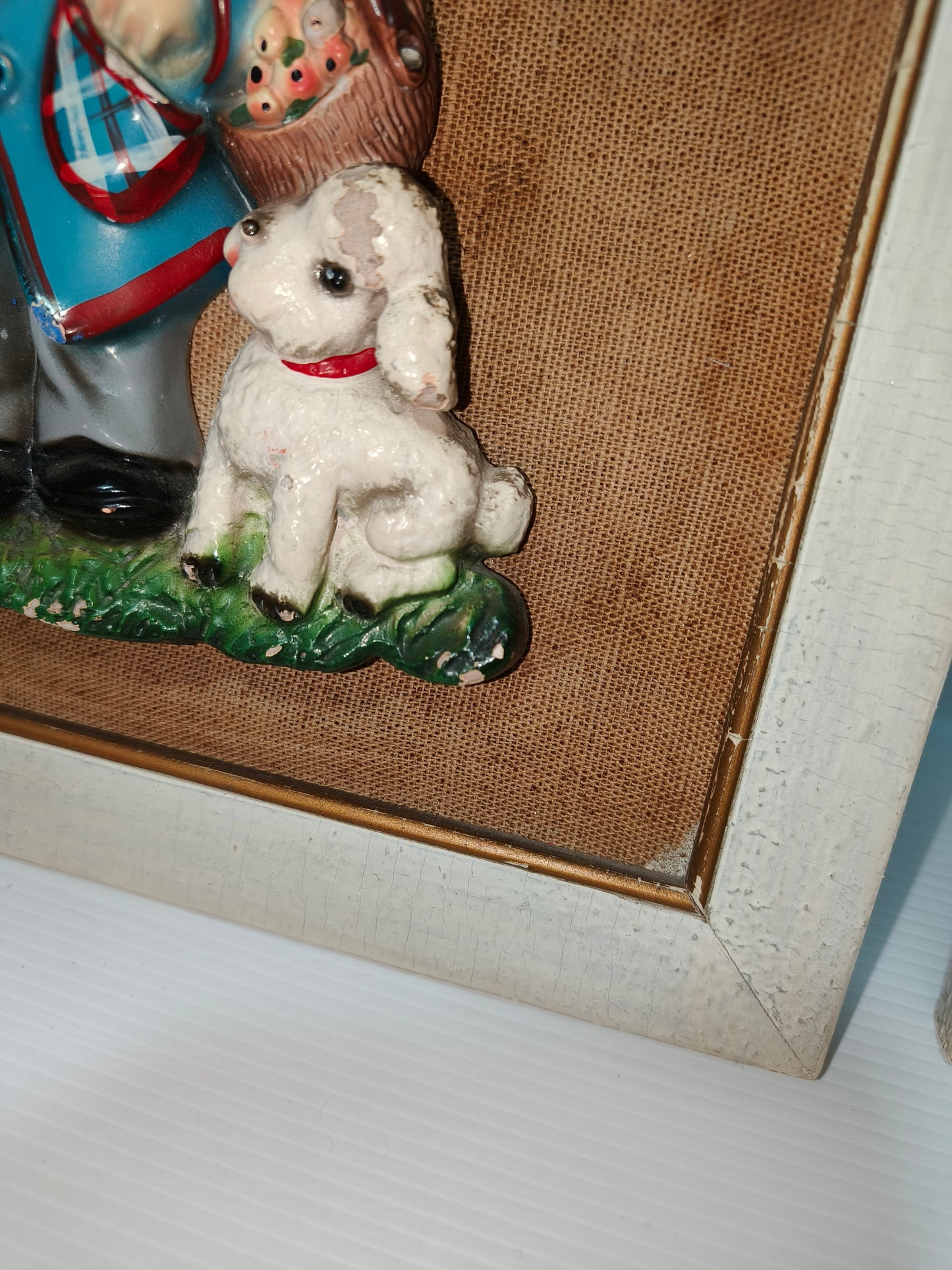 Personaggi in gesso Sarem con cornice anni 60, LEGGI BENE