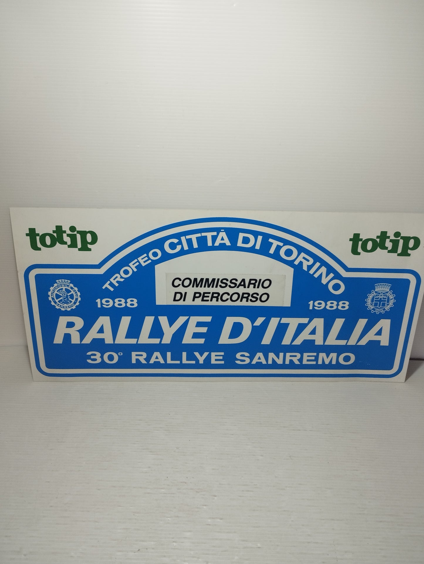 30° Rallye Sanremo 1988 Targa originale In Plastica flessibile