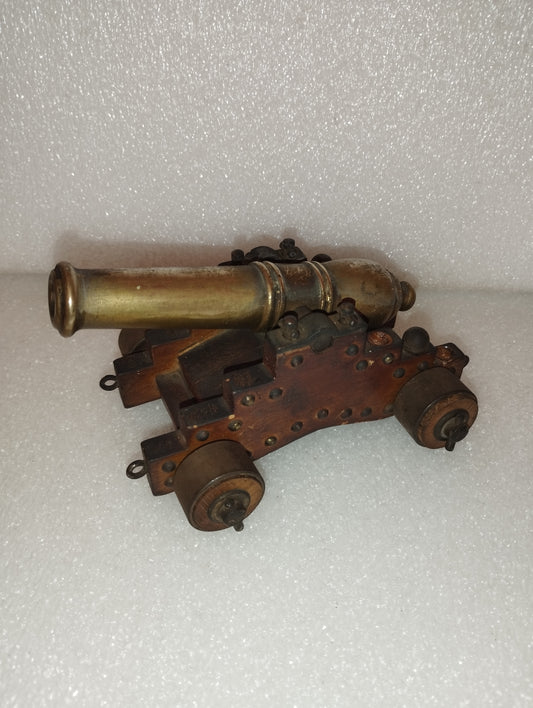Riproduzione Cannone Vascello Da Guerra In Bronzo E Legno vintage